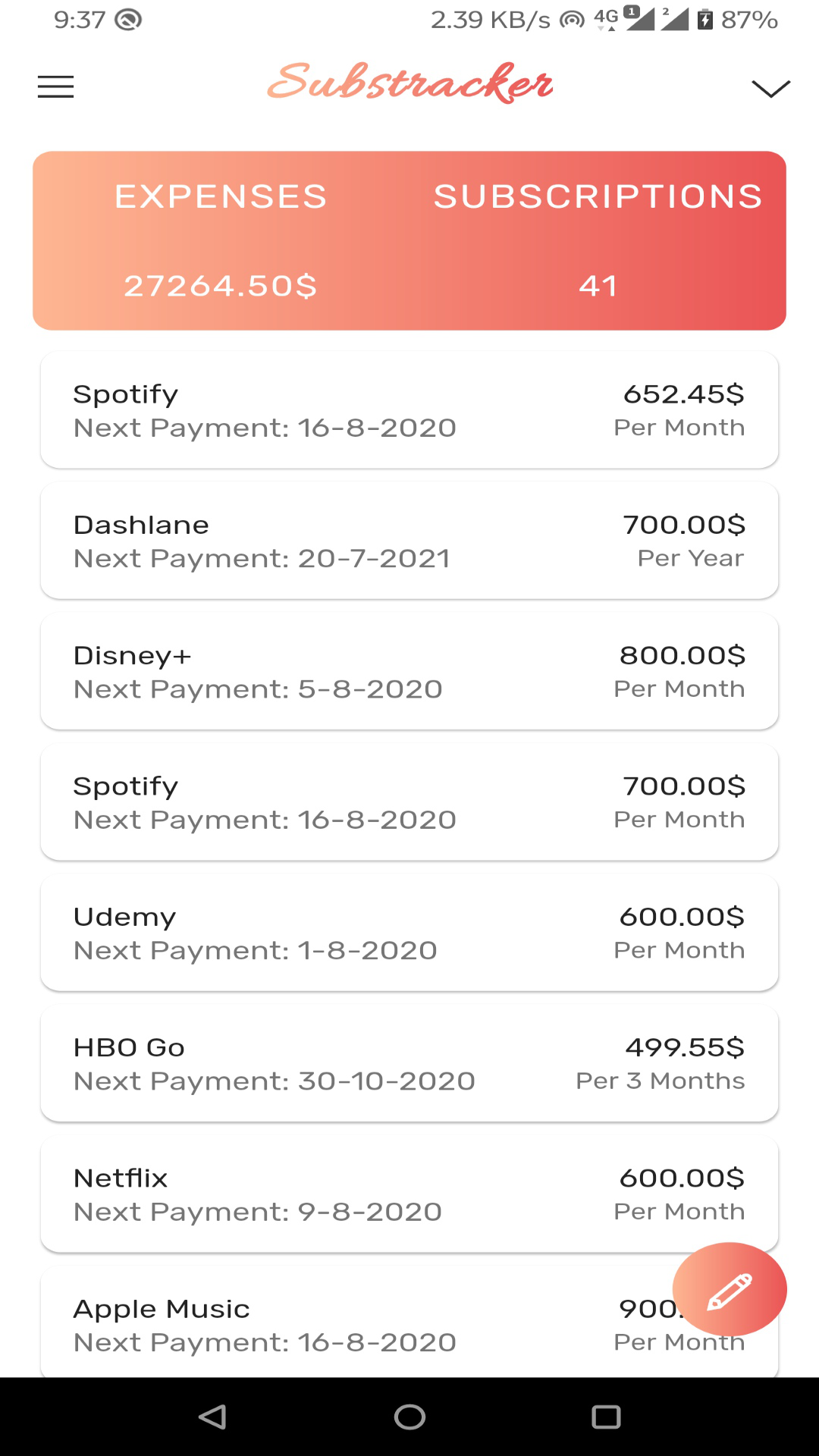 SubsTracker Manage & Track Your Subscriptions It's All Widgets!